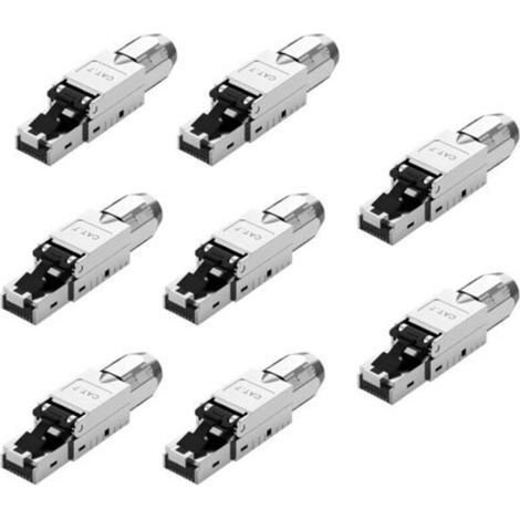 Lot de 8 fiches réseau CAT 7 RJ45 pour câbles LAN rigides - Câble de pose Ethernet - Fiche LAN CAT 7 sans outil LSA, entièrement blindé STP, 10 Gbit/s, AWG 22-24 (1/5)