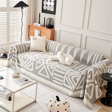 Grand Plaid Doux Réversible et Polyvalent pour Canapé 1/2/3/4 Places - Style Bohème - Couverture Décorative pour Chaises, Lits (Gris, 180 x 130 cm) (1/5)
