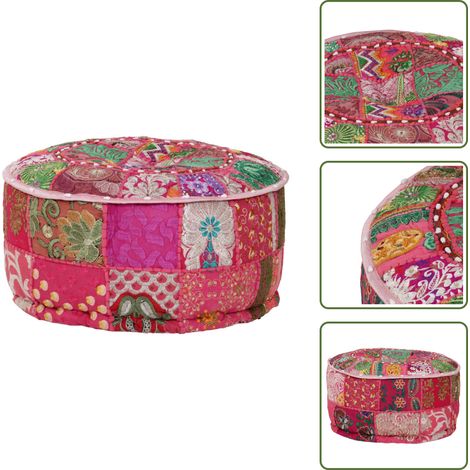 The Living Store Patchwork Sitzpouf Rund Baumwolle Handgefertigt 40x20 cm Rosa - Sitzsack - Pouf - Wohnaccessoire - Deko - Bohemien Style (1/5)