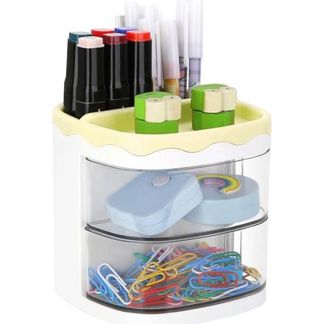 Porte-stylo, porte-stylo de bureau, école, maison, fournitures artistiques, rangement de bureau avec tiroirs,Jaune (1/5)