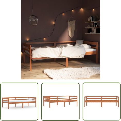 INLIFE Cadre de lit Marron miel Bois de pin massif 90x200 cm (1/5)