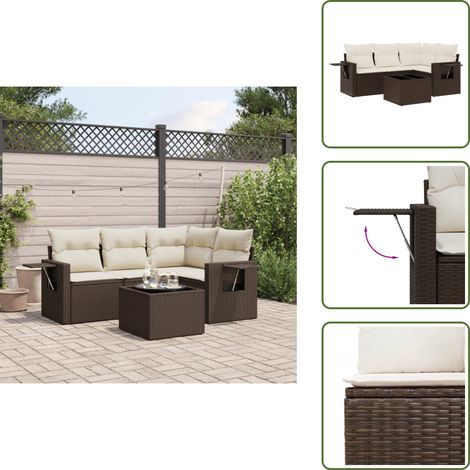 5-tlg. Garten-Sofagarnitur mit Kissen Braun Poly Rattan - Garten Sofagarnitur - Garten Sofagarnituren - Outdoor Sofagarnitur - Sofagarnitur Terrasse