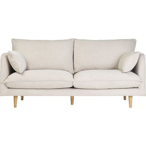 Divano scandinavo 3 posti in tessuto effetto velluto testurizzato beige e legno chiaro CLAYTON