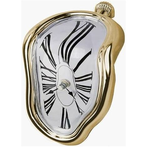 BRAVIX Horloge fondante, montre Horloge fondue pour étagère décorative de bureau à domicile, table de bureau, cadeau créatif amusant, or,175×115×145MM,0.2kg (1/5)