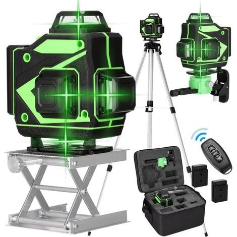 Niveau laser 16 lignes, nivellement automatique 3°, avec support de tige télescopique de 1,2 m, deux batteries (1/4)