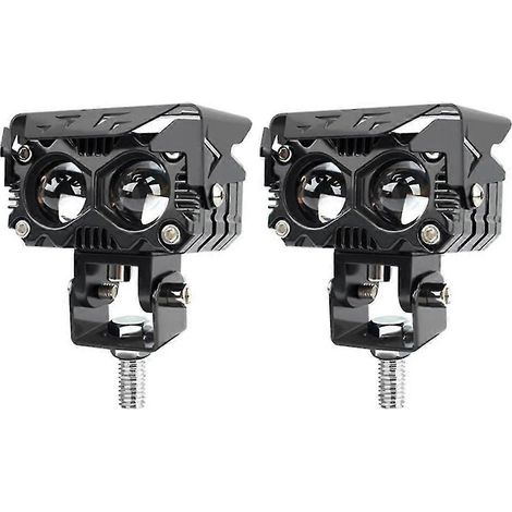 paire de projecteurs LED 60 W à double lentille pour motos, feux antibrouillard auxiliaires bicolores (blanc). (1/5)