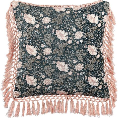 Cuscino decorativo motivo floreale velluto 45x45 cm blu rosa Parrotia (1/5)