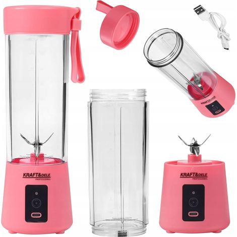 Licuadora portátil recargable de 400 ml, USB-C, 2 baterías de 3000 mAh, color rosa, Kraft&Dele (1/5)
