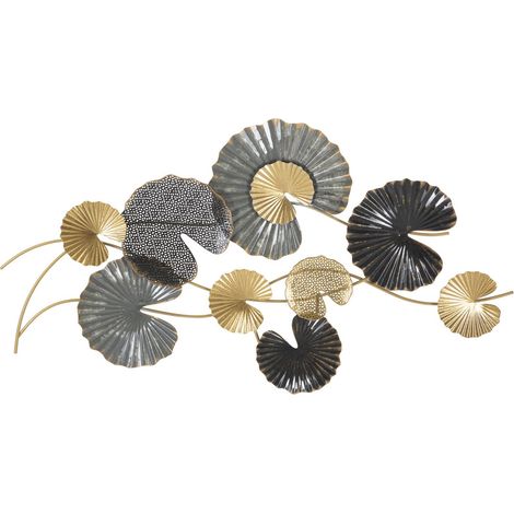 Pannello decorativo da parete Web B con ninfee in ferro oro, nero e grigio 105x56 cm