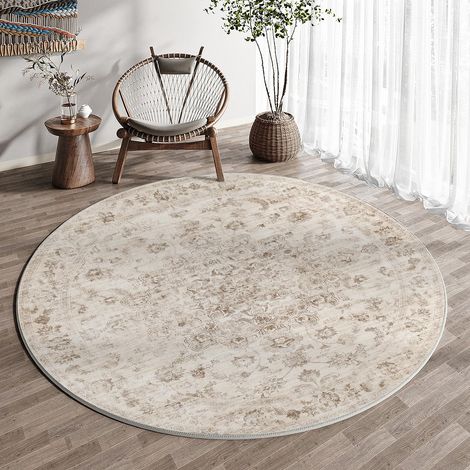 Beige Vintage Tapis Salon 150cm Rond Lavable en Machine Chambre Adulte Rugs,Descente de Lit Carpets,AntidéRapant,Chambrel Mangerded Carpet,Interieur Doux Poil Ras (1/5)