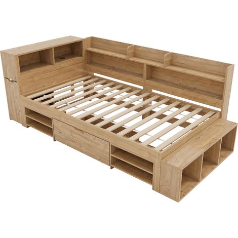 Cama infantil con almacenaje 90 x 200 cm en contrachapado acabado natural, sin colchón (1/5)