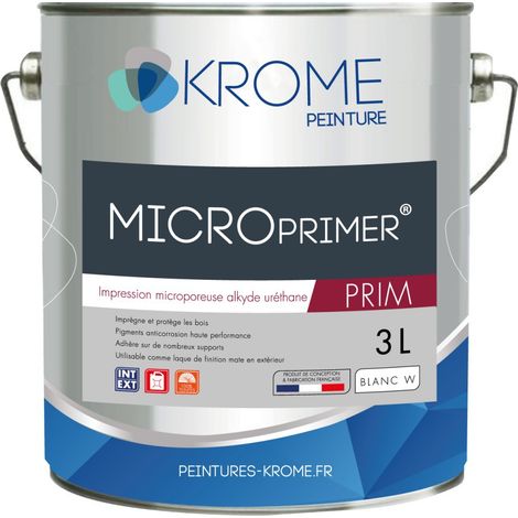 Krome MicroPrimer Peinture d'Impression Microporeuse et Antirouille - Intérieur et Extérieur Couleur: BLANC - Conditionnement: 3L (1/4)
