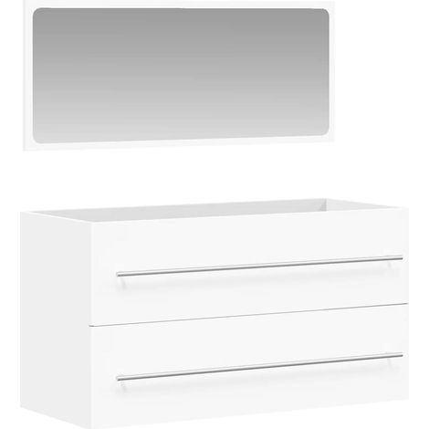 Armoire de salle de bain avec miroir blanc bois d'ingénierie (1/5)