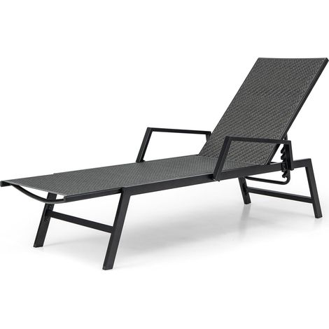 COSTWAY Bain de Soleil en Rotin PE, Chaise Longue d'Extérieur avec Cadre Métallique et Galvanisé, Fauteuil Inclinable avec Dossier Réglable à 5 Positions, pour Terrasse, Piscine, Jardin, Marron (1/5)
