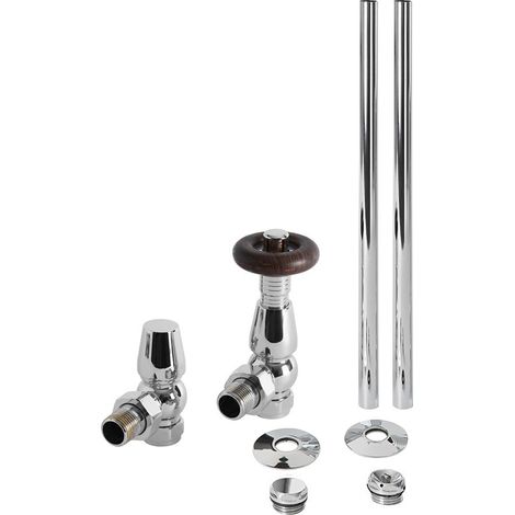 Milano Windsor Angled Thermostatic Radiator Valve TRV and Pipe Set - Chrome (1/5)
