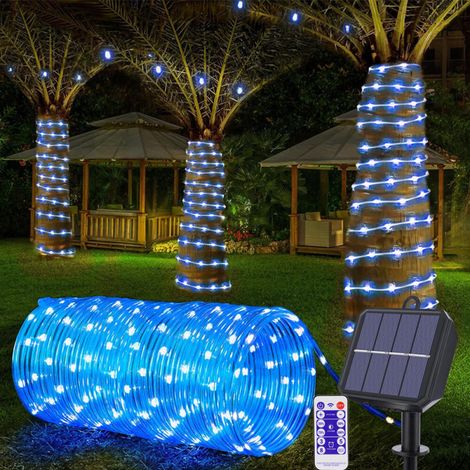 Guirnalda de luces solares de 12 metros, 200 LED, 8 modos de iluminación, ideal para jardines, piscinas y decoración navideña - Azul (1/5)