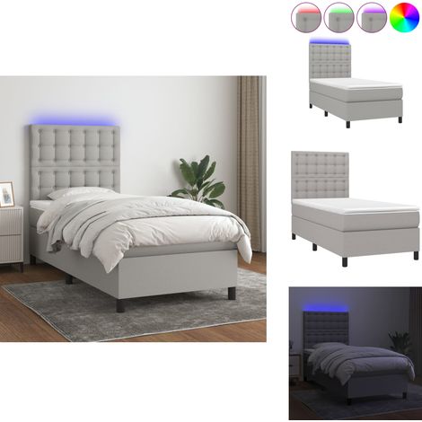 Boxspringbett mit Matratze & LED Hellgrau 100x200 cm Stoff - Boxspringbett - Doppelbett - Schlafsofa - Lattenrost - Bettsystem (1/5)