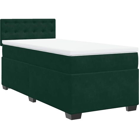 Lit simple Lit adulte Sommier à lattes de lit et matelas Vert foncé 80x200 cm Velours (1/5)