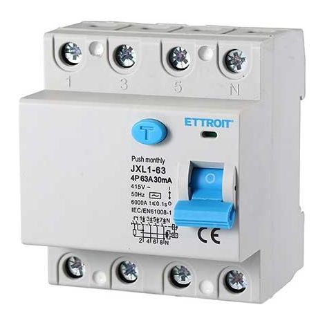 ETTROIT Reiner Fehlerstromschutzschalter 4P 63A 6kA 30mA 380V Lebensretter 4 DIN-Module JX346361