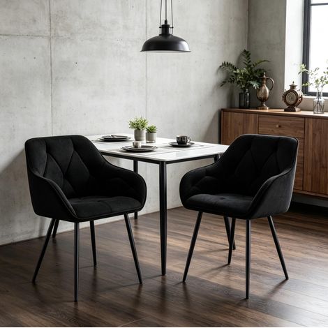 Sillas de comedor de terciopelo negro, lote de 2 con reposabrazos OKMYHOME (1/5)