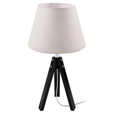 LAMPADA DA TAVOLO CON BASE IN LEGNO COLOR NERO E PARALUME IN TESSUTO BIANCO 3 PIEDINI 58H CM (1/5)