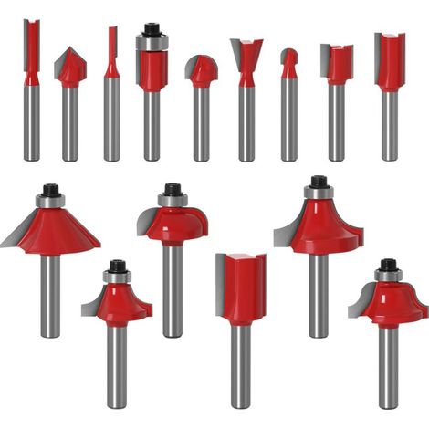 15pcs 6.35mm Tige Fraises à Défoncer Kit Coffret Fraise pour Defonceuse en Acier au carbone Outil de Travail du Bois de Carbure de Profil (1/4)