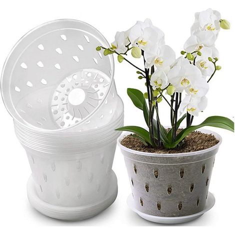 Pot Orchidée - Diamètre 17,8 cm - Avec Trous de Drainage Latéraux et Fonds - En Plastique Transparent - Pour Repiquage - Lot de 5 (1/5)