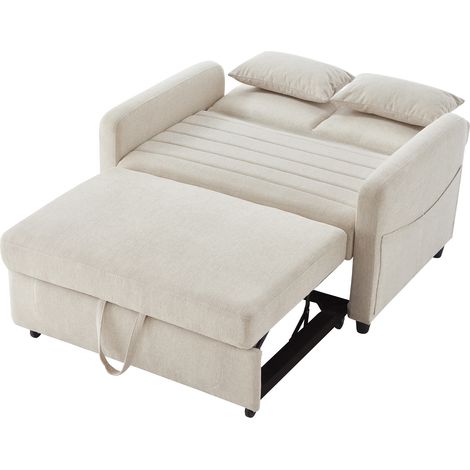 ELVMI Schlafsofa 2-Sitzer Ausziehbar mit 3-Fach Verstellbarer Rückenlehne und 2 Kissen, aus Schaumstoff, Beige 166 x 95 cm (1/4)