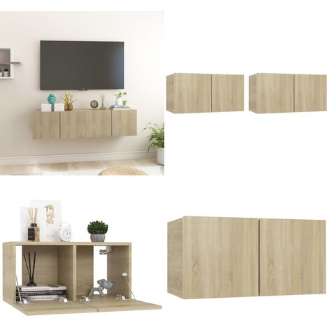Muebles de salón colgantes 2 uds roble Sonoma 60x30x30 cm - Armario de TV - Muebles de salón