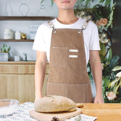 Wasserdichte, dicke Canvas-Schürze, Arbeitskleidung für Küche, Milchtee-Shop, Restaurant, hellbraun (1/5)