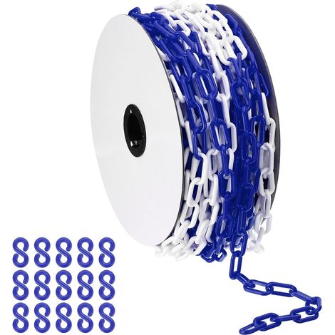 Chaîne plastique bleu/blanc, 115 pieds 6mm Chaîne sécurité Barrière plastique granchaîne longue pour le contrôle foule, parking, portail, concert, décoration chantier construction (1/5)