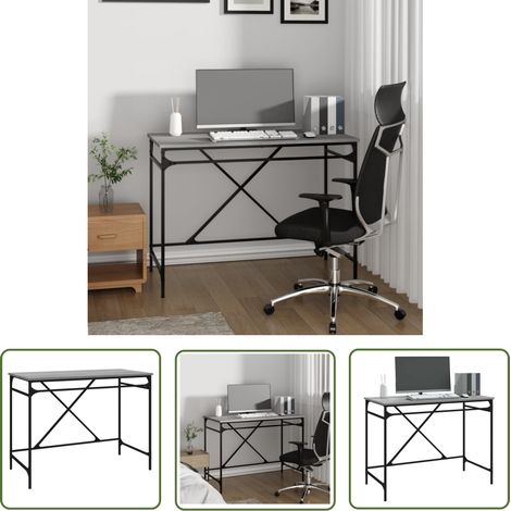 The Living Store Schreibtisch Grau Sonoma 100x50x76 cm Holzwerkstoff und Eisen - Bürotisch - Schreibtisch Grau - Industriel Style - Holzwerkstoff - Metallgestell (1/5)