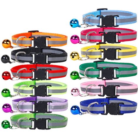 Set mit 12 niedlichen, verstellbaren Katzenhalsbändern (19-32 cm) mit Glöckchen und Sicherheitsverschluss, Halsband für Katzen, Kätzchen und Welpen (1 cm breit) (1/5)