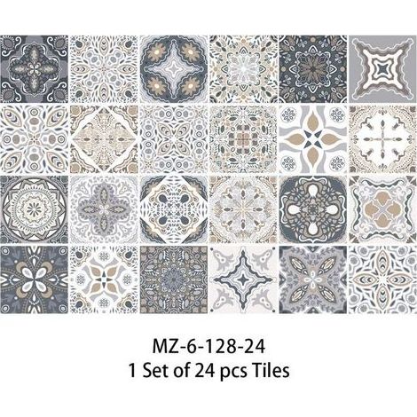 Carrelage Adhésif PVC 15x15 cm Imperméable, Lot de 24 Pièces pour Rénovation Murale Cuisine et Salle de Bain (1/5)