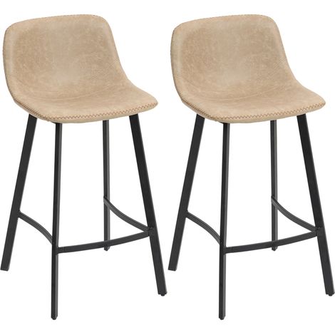 HOMCOM Bar Stools Set of 2, Bar Chairs with Back and Steel Legs, Light Brown