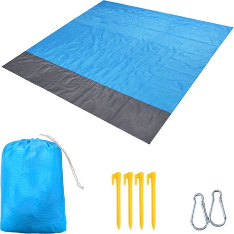 Tapis de Plage 200 x 175 cm Couverture de Pique-Nique avec 4 piquets Fixes pour la Plage Camping Pique-Nique et Autres activités de Plein air (1/5)