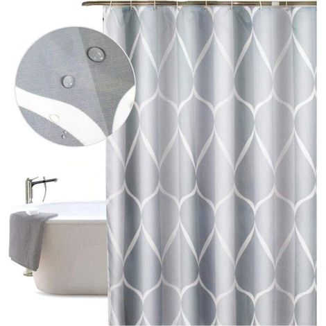 Tenda da doccia 80x200 cm, in tessuto di poliestere, grigia, impermeabile e lavabile in lavatrice, con 8 ganci antiruggine e bordi rinforzati. (1/4)