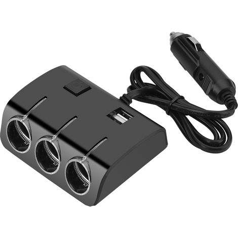 Adaptateur secteur avec prise allume-cigare 3 voies et double port USB (1/5)
