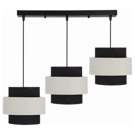 Lampe à suspension Benta noire 3x40w e27 abat-jour noir + crème