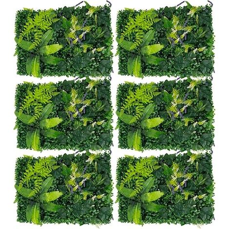 Mur Végétal Artificiel, 6 Panneaux, Haie Artificielle Plante Synthétique 60x40cm, Décoration Végétale Murale Jardin Balcon Terrasse Salon, Feuillage Imperméable, 3D Réaliste (1/5)