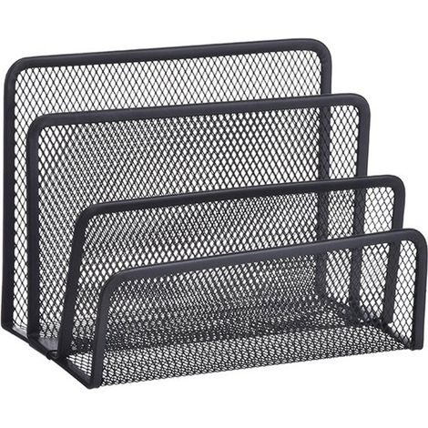 Porte-documents - 3 compartiments - Porte-revues - Organiseur de bureau - Bac à courrier - 17,5 x 9 x 13 cm - Zwart - Métal - Maille - Pour ranger documents, magazines, livres, dossiers (1/5)