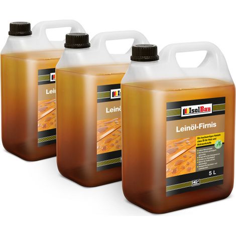 Isolbau – Huile de lin doublement bouillie 15 L – Vernis protecteur pour bois dur – Pénètre profondément – Résiste à l'humidité et intempéries (1/5)