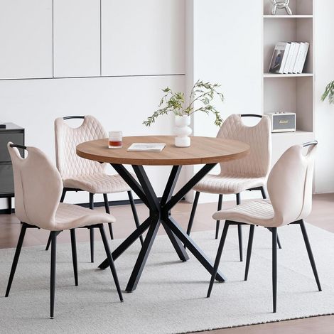 5-teiliges Esstisch-Set mit 4 gepolsterten Stühlen, 100cm rund, Dutch Velvet, hohe Rückenlehne (1/5)