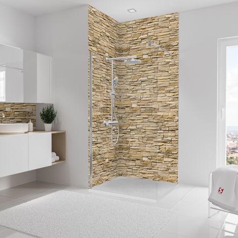 Panneau mural Parement clair, revêtement pour douche et salle de bain, DécoDesign DÉCOR, Schulte, Lot de 2 panneaux muraux 100 x 255 cm