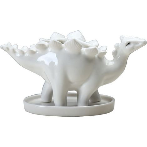 Zweiteiliger Keramik-Blumentopf für Sukkulenten, Dinosaurier-Topf, Kaktus-Topf mit Untersetzer, niedlicher Mini-Keramik-Blumentopf für Zuhause, Büro und Garten (weiß) – 18,8 x 8 x 10 cm (1/4)