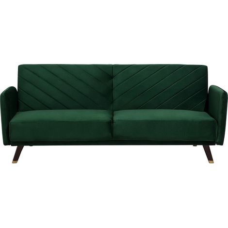 Sofá cama 3 plazas de terciopelo verde esmeralda madera oscura reclinable Senja (1/5)