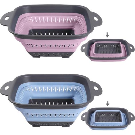 Passoire Pliable Silicone,Passoire Cuisine Pliable,Passoires Retractable,Passoires Pliables Camping-2pcs (Rose + Bleu) (1/5)
