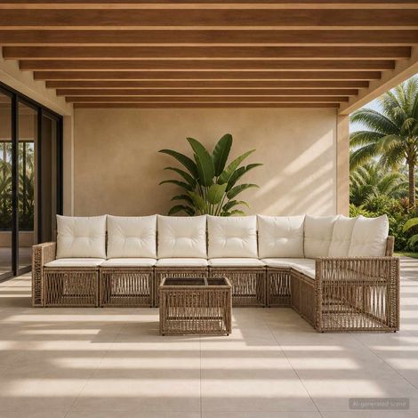 vidaXL Set Divano da Giardino 8 pz Beige e Bianco Crema polyrattan (1/5)