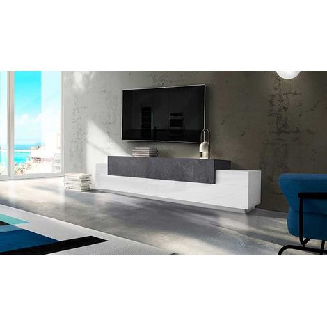 Meuble TV moderne 240 cm blanc laqué/gris Corso (1/4)