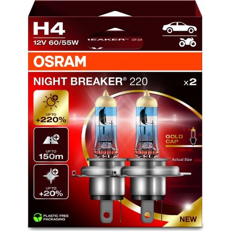 Osram – Ampoule halogène H4 64193NB2202HB – Culot P43t – Jusqu'à 220% de luminosité – Faisceau lumineux jusqu'à 150m (1/6)